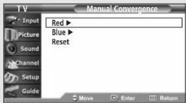 TV Input Picture Sound Channel Setup Guide Red ▶ Blue ▶ Reset Move Enter Return