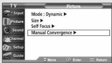 TV Picture Mode : Dynamic ► Size ► Self Focus ► Manual Convergence ► Move Enter Return