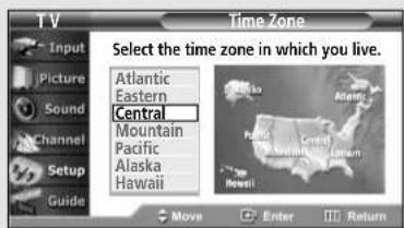 Time Zone Select the time zone in which you live. Atlantic Eastern Central Mountain Pacific Alaska Hawaii Move Enter Return