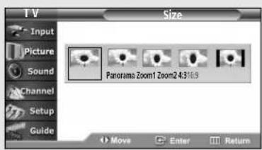 TV Size Input Picture Sound Channel Setup Guide Panorama Zoom1 Zoom24:316.9 Move Enter Return
