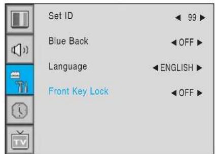 Set ID 99 Blue Back OFF Language ENGLISH Front Key Lock OFF
