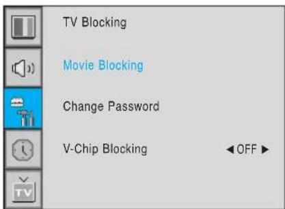 TV Blocking Movie Blocking Change Password V-Chip Blocking OFF