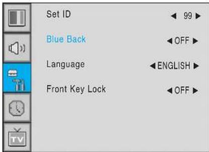 Set ID 99 Blue Back OFF Language ENGLISH Front Key Lock OFF