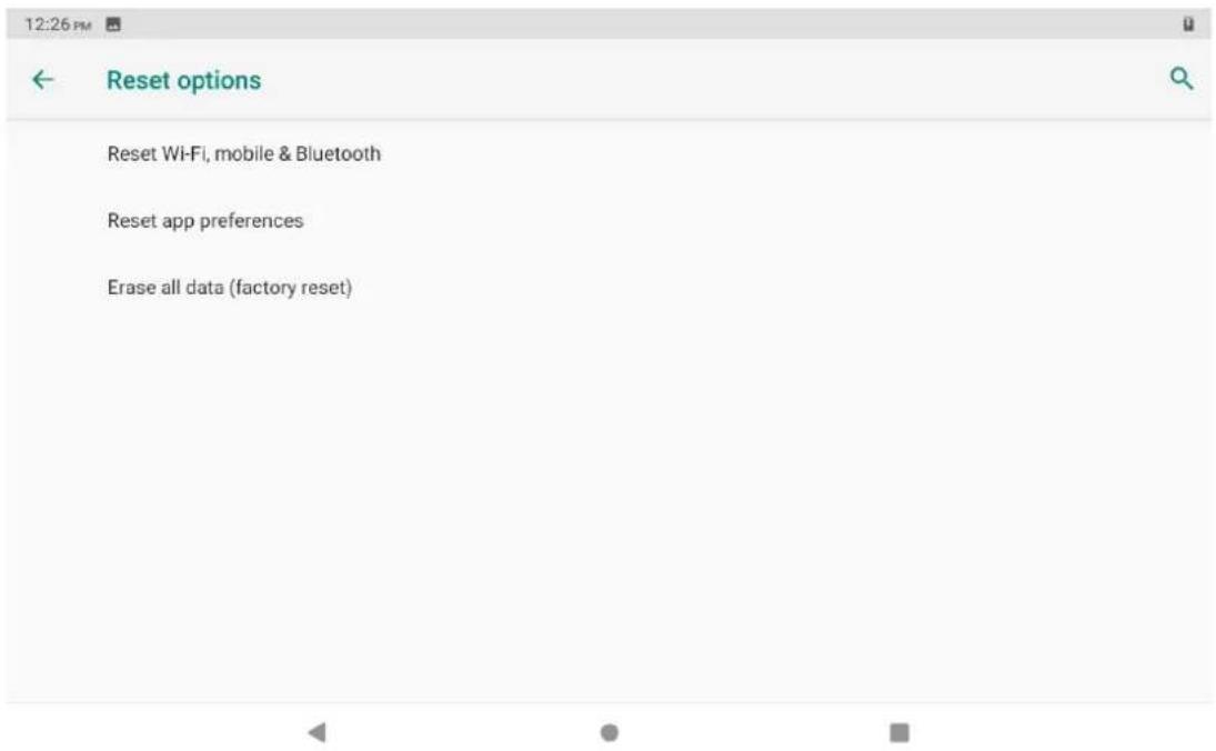 12:26 PM Reset options Reset Wi-Fi, mobile & Bluetooth Reset app preferences Erase all data (factory reset)
