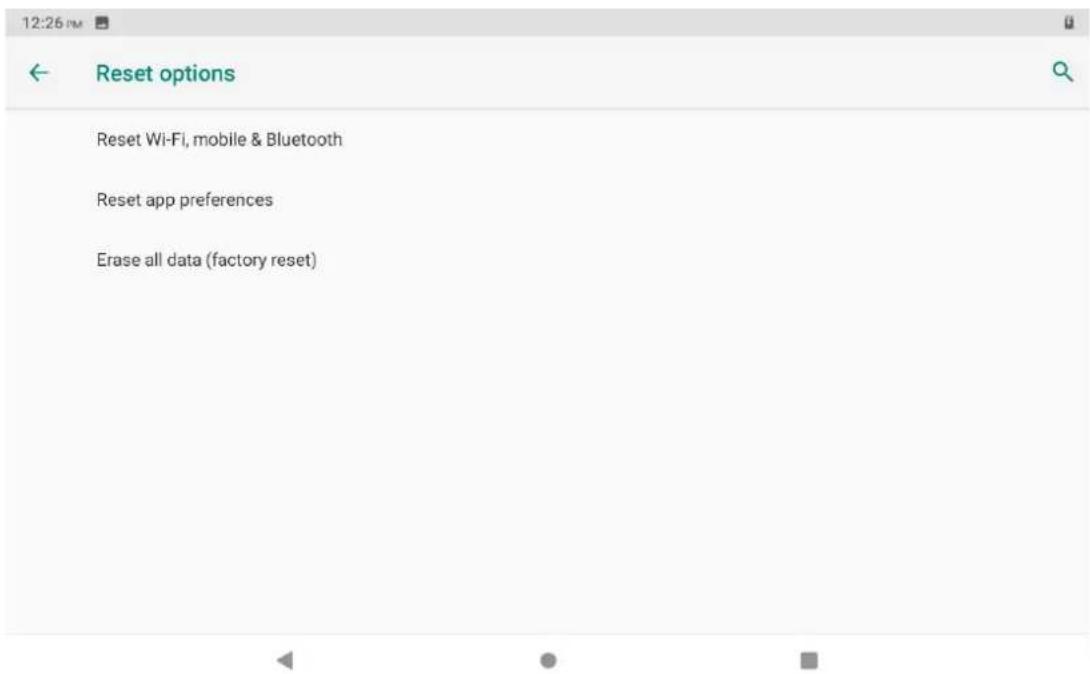 12:26 PM Reset options Reset Wi-Fi, mobile & Bluetooth Reset app preferences Erase all data (factory reset)