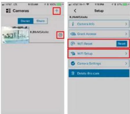Cameras Owner Share KJNvMSAxAx Setup KJNvMSAxAx Camera Info Grant Access WiFi Reset Reset WiFi Setup Camera Settings Delete this cam