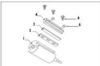 Technical diagram of a mechanical device with numbered parts labeled 1 through 6