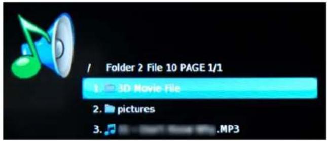 / Folder 2 File 10 PAGE 1/1 1 3D Movie File 2. pictures 3. MP3