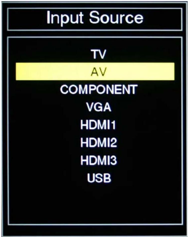 Input Source TV AV COMPONENT VGA HDMI1 HDMI2 HDMI3 USB