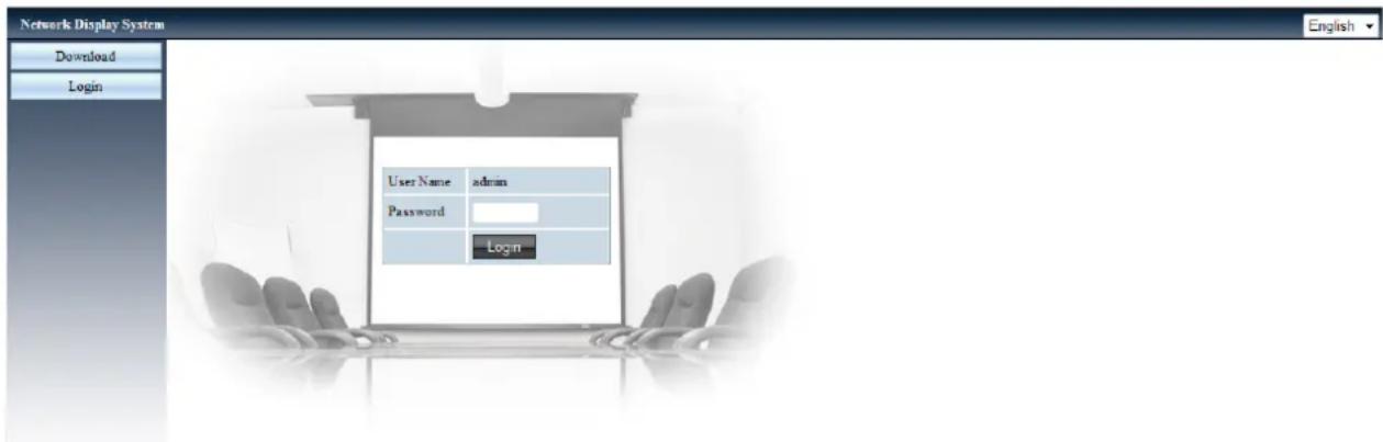 Network Display System Download Login User Name admin Password Login English