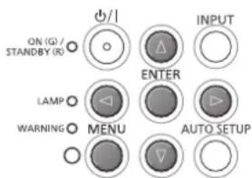 ON (G) / STANDBY (R) ON ENTER LAMP WARNING MENU AUTO SETUP INPUT
