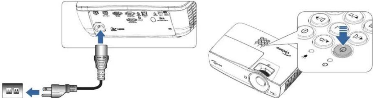 Diagram showing connection between a projector module and its internal control panel with labeled buttons and ports.