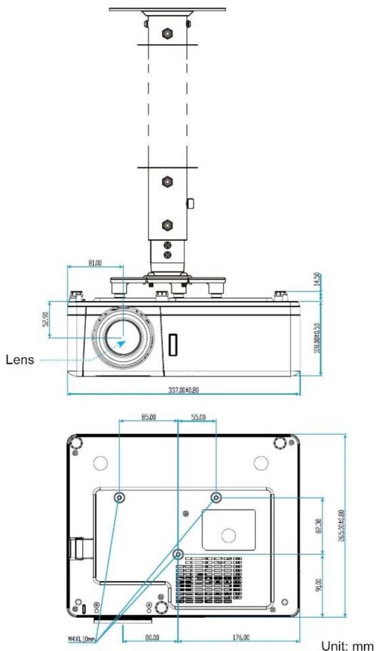 OPTOMA ZW502 - Projector dimensions and ceiling mount installation - 1