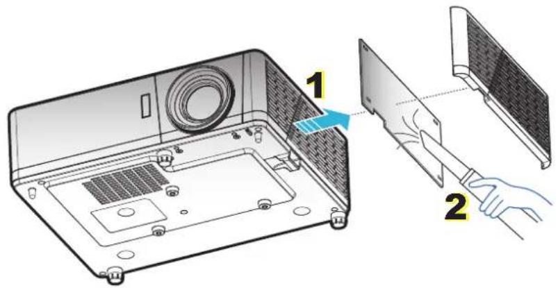 Diagram showing a laptop interior with labeled parts and a close-up of its screen, illustrating the process of adding a cable to a screen.