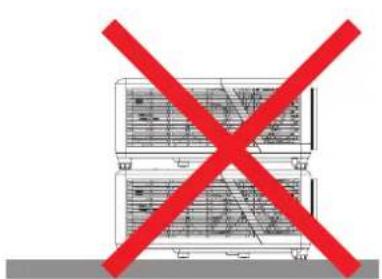 Diagram showing two stacked containers with a red 'X' symbol crossed out, indicating prohibition or exclusion.