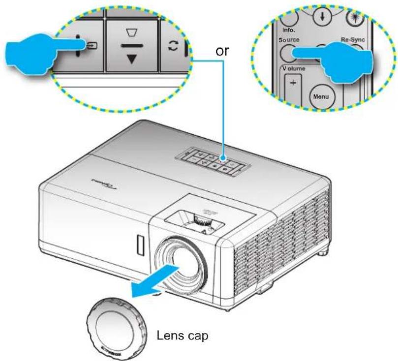 or Info. Source Re-Sync V olume + Menu Lens cap