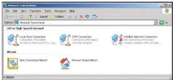 Network Connections File Edit View Insertion Tools Advanced Help Search Fields Address Network Connections LAN or High-Speed Internet Local Area Connection Connectors, Renewable Reconnection Hardware NTM Grp... TCP4 Connections Connection, Renewable USB Net Adapter Wireless Network Connection Net connected, Renewable Web (Edit) Webbox YBA Lib KIR... Wizard New Connection Wizard Network Setup Wizard Subject