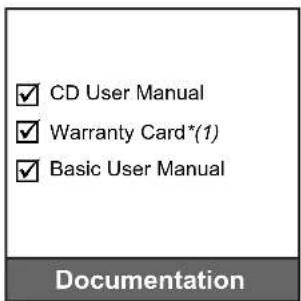 CD User Manual Warranty Card*(1) Basic User Manual Documentation