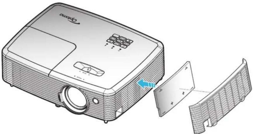 OPTOMA W345ED - Installing and cleaning the dust filter - 1