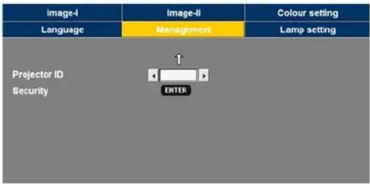 Image-I Language Image-II Managemers Colour setting Lamp setting Projector ID Security ENTER