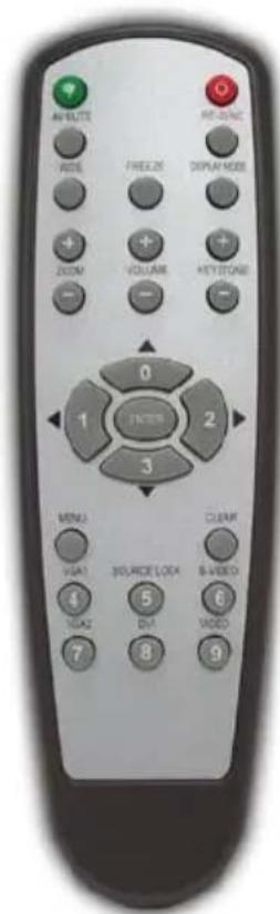 AV-BYTE RESET FREEZI DISPLAY MODE + + + + ZOOM VOLUME KEYSTONE - - 0 1 2 3 FATERS MENU CREAM VISA1 SOURCE LOCK S VIDEO 4 5 6 VISA2 EVI VIDEO 7 8 9