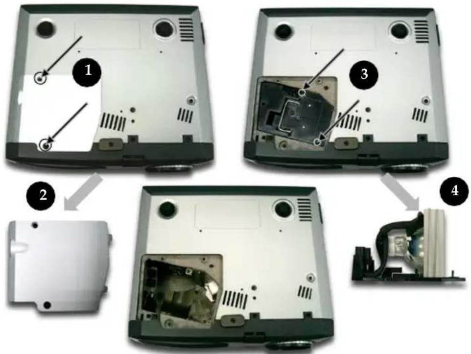 Diagram showing four views of a device's internal components with numbered labels indicating different states or features.