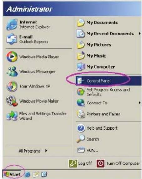 Administrator Internet Internet Explorer E-mail Outlook Express Windows Media Player Windows Messenger Tour Windows XP Windows Movie Maker Files and Settings Transfer Wizard All Programs ▶ My Documents My Recent Documents My Pictures My Music My Computer Control Panel Set Program: Access and Defaults Connect To Printers and Faxes Help and Support Search Run... Start Log Off Turn Off Computer