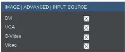 IMAGE | ADVANCED | INPUT SOURCE DVI VGA S-Video Video