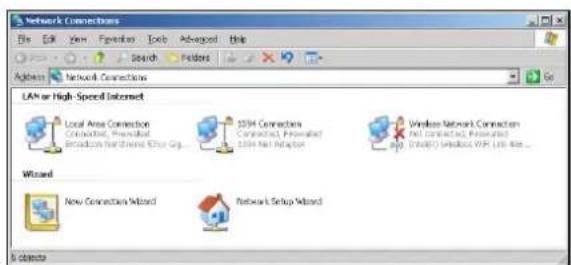 Network Connections File Edit View Favorites Tools Advanced Help Search Patterns Address Network Connections LAN or High-Speed Internet Local Area Connection 2004 Connections Network Setup Wizard Local Area Connection 2004 Net Interface Windows Network Connection Net Connected, Preserved http://www.1986/WXP.Life.doc... Wizard New Connection Wizard Network Setup Wizard 8 objects