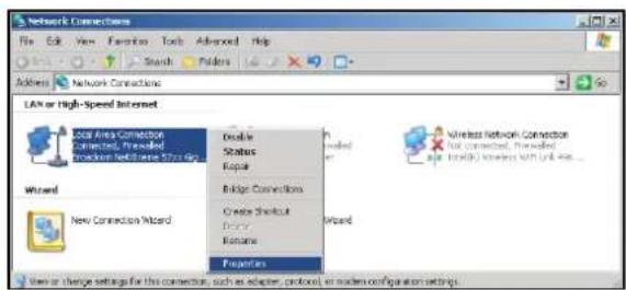 Network Connections File Edit View Favorites Tools Advanced Help Address Network Connections LAN or High-Speed Internet Local Airflow Connection Connected, Preloaded Connector NetSuite 570x 8p Wizard New Connection Wizard Details Status Export Bridge Connections Create Shortcut Remove Properties View or change settings for this connection, such as adapter, protocols, or modes configuration settings. Wireless Network Connection For connected, Preloaded or (to) link with link to... Wizard