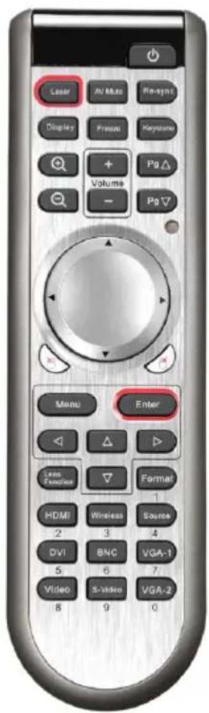 Laser JV Muto Re-gate Display Prize Keyzone + Volume - Pg △ Pg ▼ Menu Enter △ Less Function ▽ Format 1 HDMI 2 Wireless 3 Source 4 DVI 5 BNC 6 VGA-1 7 Video 8 S-Video 9 VGA-2 0