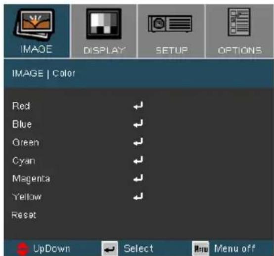 IMAGE | Color Red Blue Green Cyan Magenta Yellow Reset UpDown Select Menu off