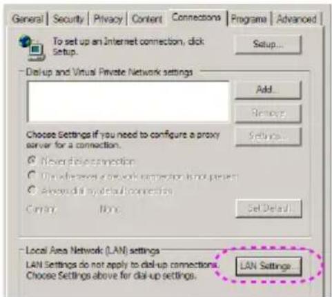General | Security | Privacy | Content | Connections | Programs | Advanced | To set up an Internet connection, click Setup. Dial-up and Virtual Private Network settings Add... Remove Choose Settings if you need to configure a proxy server for a connection. Never dial-up connection Do not choose a network connection is not present Allow dial-up default connection Cancel None Set Default Local Area Network (LAN) settings LAN Settings do not apply to dial-up connections. Choose Settings above for dial-up settings. LAN Settings...