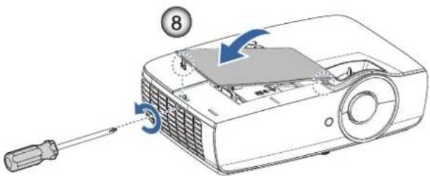 Diagram of a projector with labeled parts and directional arrows indicating motion or operation