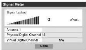 Signal Meter Signal Locked 0 oPeak Antenna 1 Physical Digital Channel 13 Virtual Digital Channel N/A Done