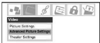 Video Picture Settings Advanced Picture Settings Theater Settings