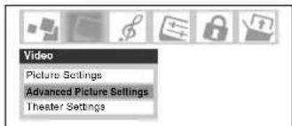 Video Picture Settings Advanced Picture Settings Theater Settings