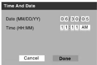 Time And Date Date (MM/DD/YY) 0 6 / 3 0 / 0.5 Time (HH:MM) 1 1 : 1 1 AM Cancel Done