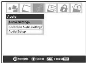 Audio Audio Settings Advanced Audio Settings Audio Setup Navigate Select HTML Back E Exit