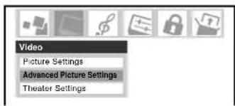 Video Picture Settings Advanced Picture Settings Theater Settings