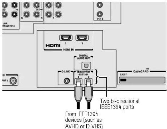 LDR REAM HD-2 P0 R AUDIO R R OUT 1 HDMI HDMI IN DIGITAL AUDIO OUT G-LINK TheaterNet EKE1394 1 2 CableCARD ELECT TM From IEEE1394 devices (such as AVHD or D-VHS) Two bi-directional IEEE1394 ports