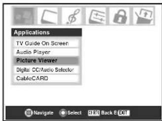 Applications TV Guide On Screen Audio Player Picture Viewer Digital CC/Audio Selector CableCARD Navigate Select Back 8:501