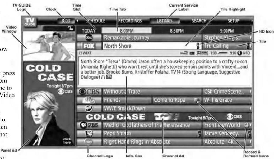 TV GUIDE Logo Clock Time Slot Time Tab Current Service Label Tile Highlight SCHEDULE RECORDINGS LISTINGS SEARCH SETUP TODAY 8:00PM 8:30PM 9:00PM HD Icon Video Window abc Remarkable Journey Stephen King S... FOX North Shore Tru Calling Tile 13 WEXT 8:00 9:00 INFO North Shore "Tessa" (Drama) Jason offers a housekeeping position to a crafty ex-con (Amanda Righetti) who won't rest until she's scored serious points with Vincent...and a better job. Brooke Burns, Kristoffer Polaha. TV14 (Strong Language, Suggestive Dialogue) 🐎 CBS Without Trace CSI: Crime Scene... Friends Come to Papa Will & Grace WWE SmackDown! COLD CASE Tonight 8/7pm CBS PBS Medici: Goodfathers of the Renaissance Frontline/World Pepsi Smash Jamie Kennedy... Right Hand Rings in Absolute Absolute 14k... Channel Logo Info. Box Channel Ad Record & Remind Icons