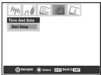 Time And Date Start Setup Navigate Select Back E: Exit