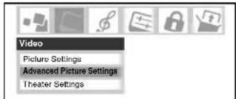 Video Picture Settings Advanced Picture Settings Theater Settings