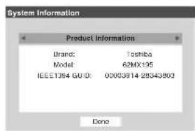 System Information Product Information Brand: Toshiba Model: 6290135 IEEE1284 GUID: 00003914-28343803 Done
