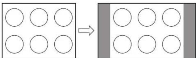 Diagram showing transformation of four circles into three groups, with a shaded rectangular area on the right.