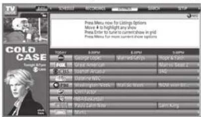 COLD CASE TODAY George Topo Great American Sonic Arles Dutary NBC Washington/Beach Quilalvo NPSA/RCA/USA Pays: Cold Now Mans Press Menu now for Listings Options Move to highlight any Show Press Enter to tune to current show in pid Press Menu for most recent show options