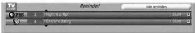 TV GUIDE Reminder! hide reminders PBS 2 Night Bus Rpt 1:30am 4 Ex-treme Dating 1:30am