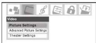 Video Picture Settings Advanced Picture Settings Theater Settings